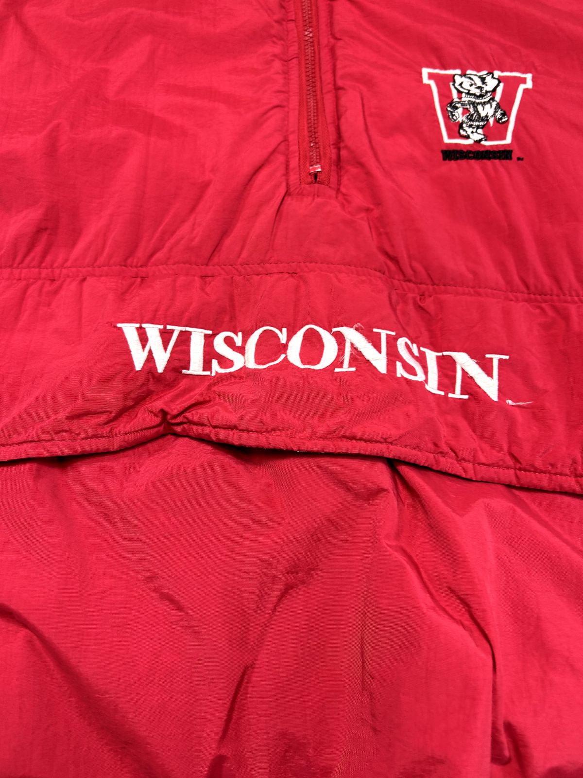 Vintage 90s Wisconsin Badgers NCAA Insulated Collegiate 1/2 Zip Jacket Size XL