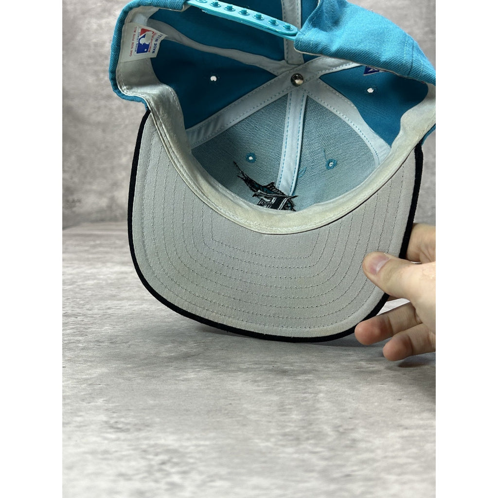 Vintage 90s Florida Marlins MLB Embroidered Logo Baseball Snapback Hat OSFA