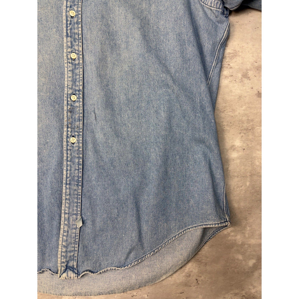 Vintage Polo Ralphh Lauren Embroidered Pony Light Wash Button Up Shirt Size XL