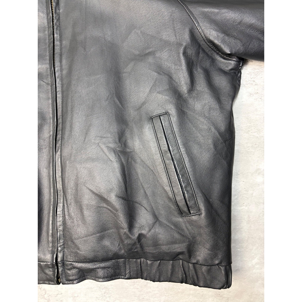 Vintage St. Johns Bay Quilted Lined Full Zip Leather Bomber Jacket Size XL