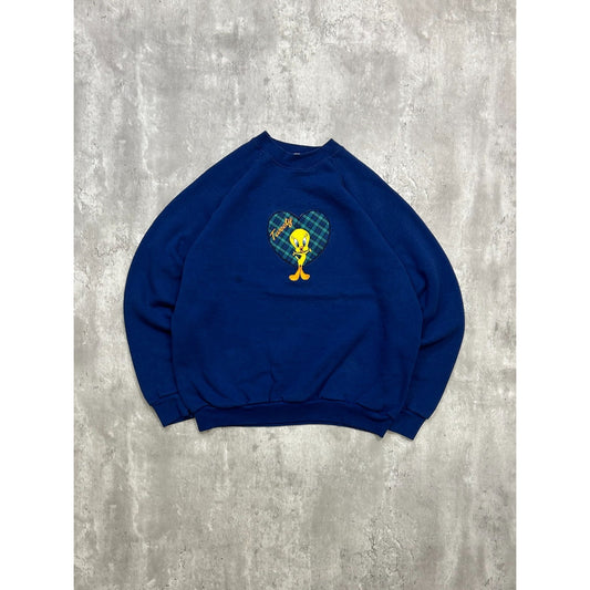 Vintage 1997 Looney Tunes Tweety Bird Embroidered Character Sweatshirt Size XL