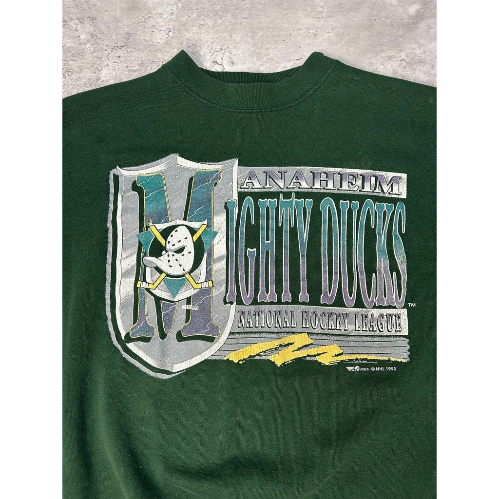 Vintage 1993 Anaheim Mighty Ducks NHL Graphic Spellout Sweatshirt Size Medium