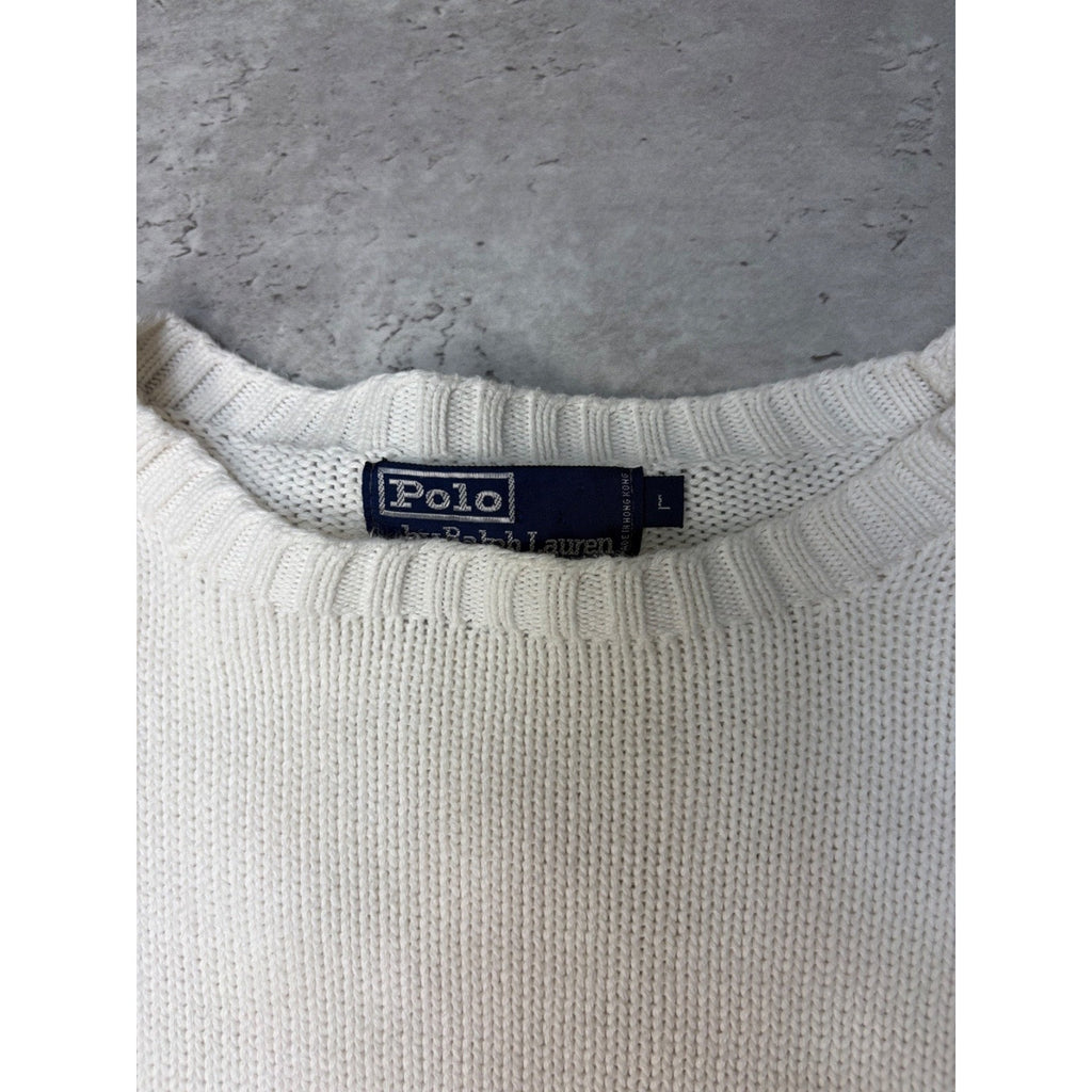 Vintage 90s Polo Ralph Lauren Embroidered Pony White Knit Sweater Size Large