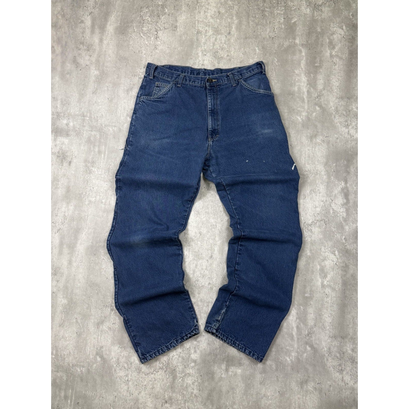 Vintage Dickies Plaid Lined Dark Wash Denim Workwear Carpenter Pants Size 34