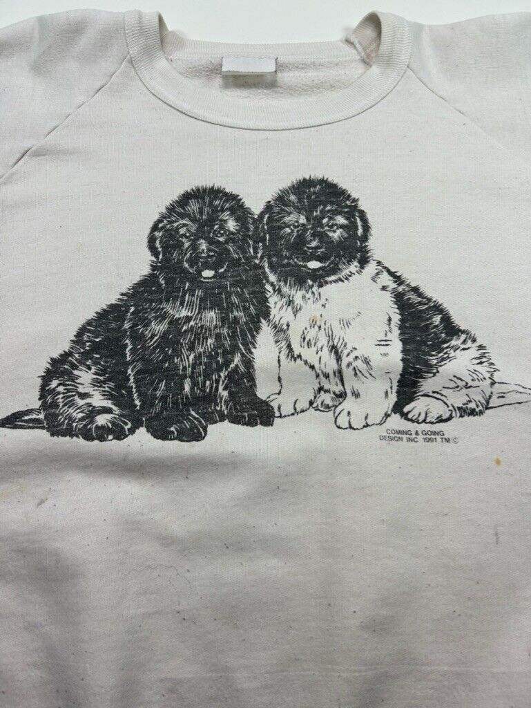 Vintage 1991 Puppy Drawing Front And Back Graphic Crewneck Sweatshirt Medium 90s