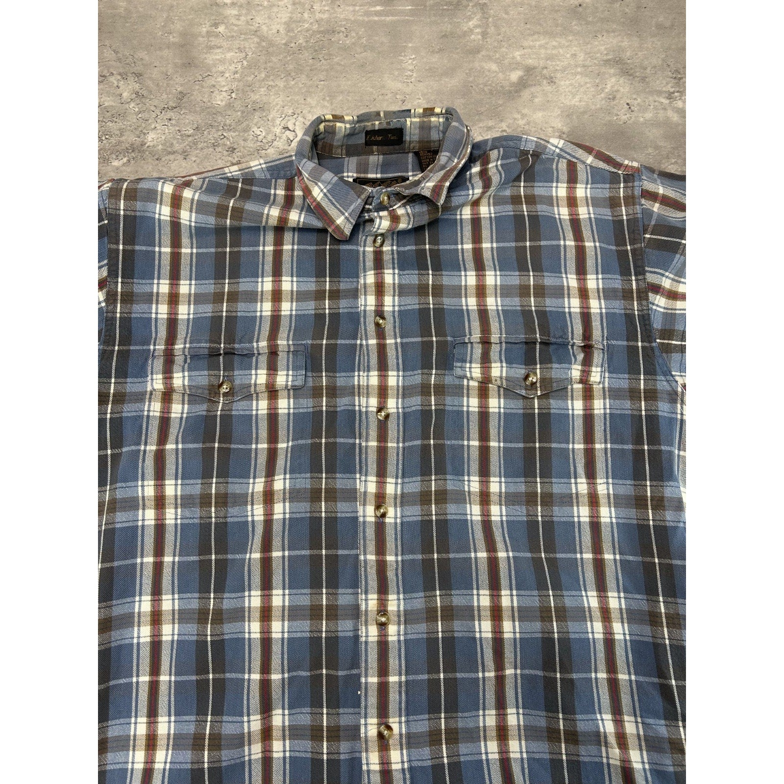 Vintage 90s Eddie Bauer Plaid Long Sleeve Double Pocket Button Up Shirt Medium