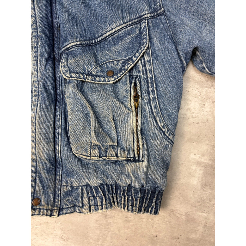 Vintage Todays News Medium Wash Denim Insulated Bomber Jacket Size Medium