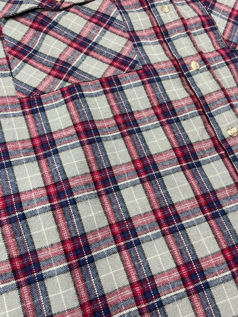 Vintage 90s Double Pocket Plaid Long Sleeve Button Up Shirt Size Medium