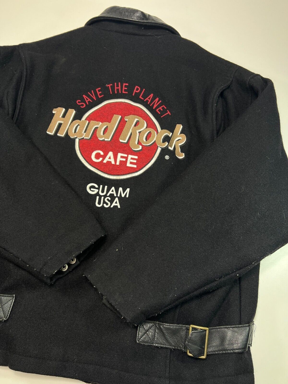 Vintage 90s Master Apparel Hard Rock Cafe Guam Full Zip Wool Jacket Size Large