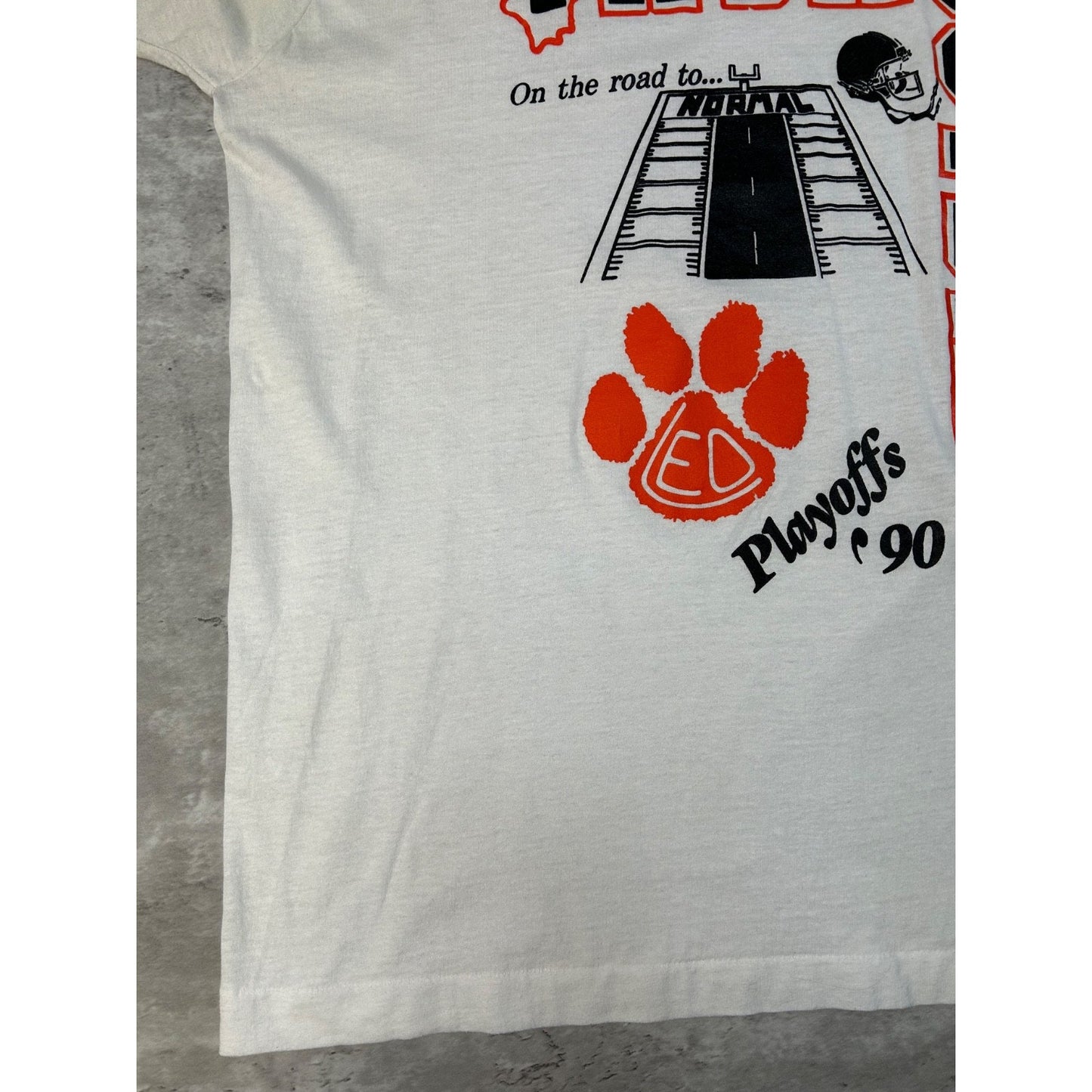 Vintage 1990 IHSA Football Playoffs Collegiate Spellout Graphic T-Shirt Size 2XL