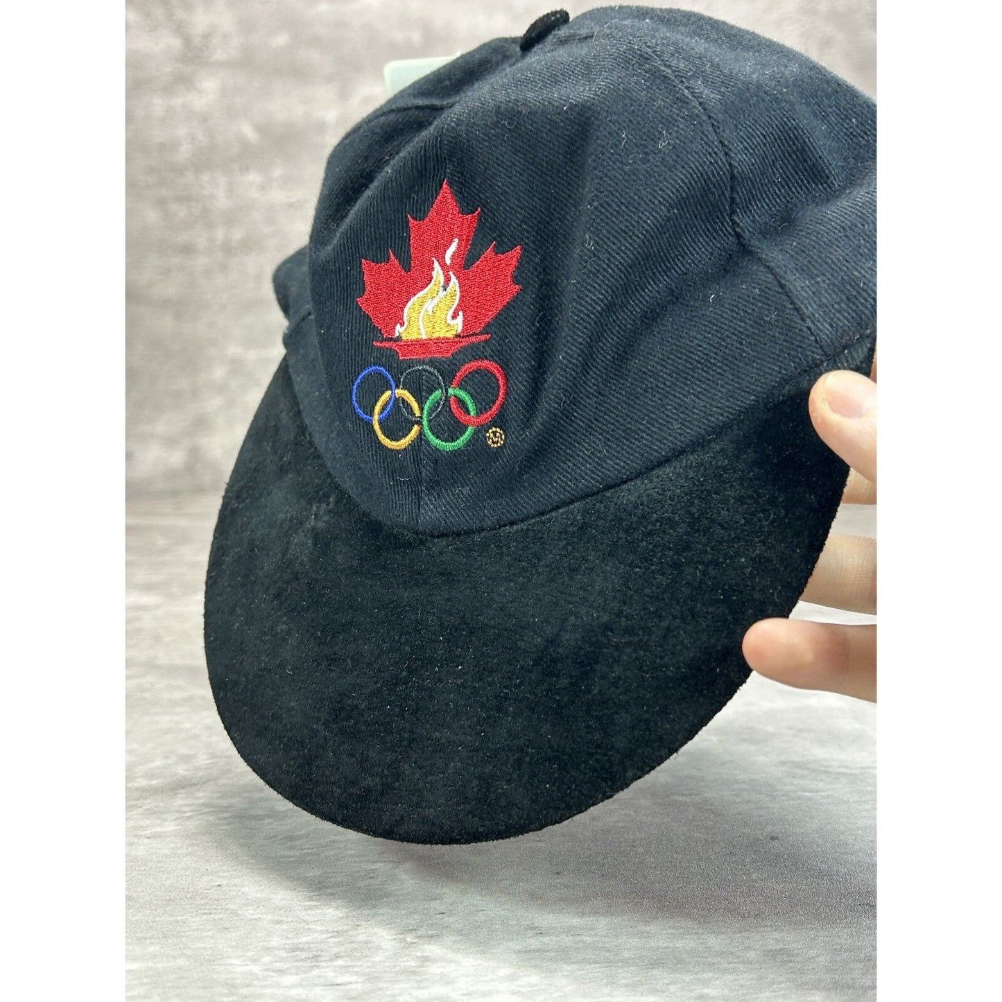 Vintage 90s Canada Olympics Embroidered Logo Strapback Hat OSFA Black