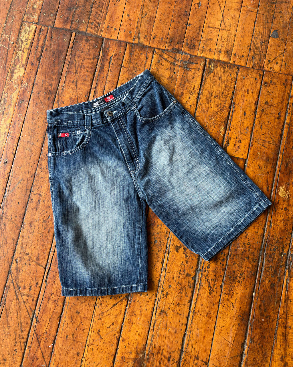 Vintage Y2K Womens Southpole Faded Dark Wash Denim Shorts Size 28