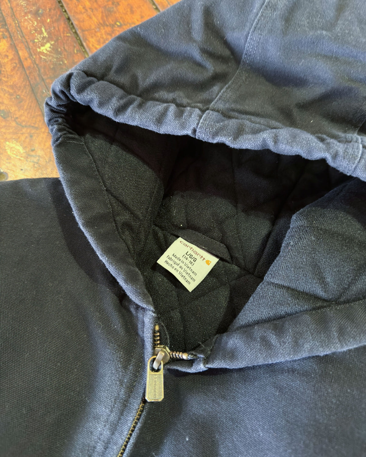Vintage Youth Carhartt Canvas Workwear Hooded Active Jacket Size L 14-16