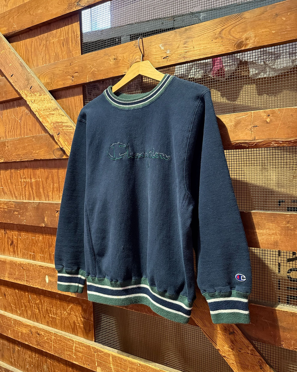 Vintage 90s Youth Champion Reverse Weave Embroidered Spellout Two Tone Sweatshirt Size Large