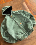 Vintage 90s Youth Carhartt Canvas Workwear Green Hooded Active Jacket Size Large