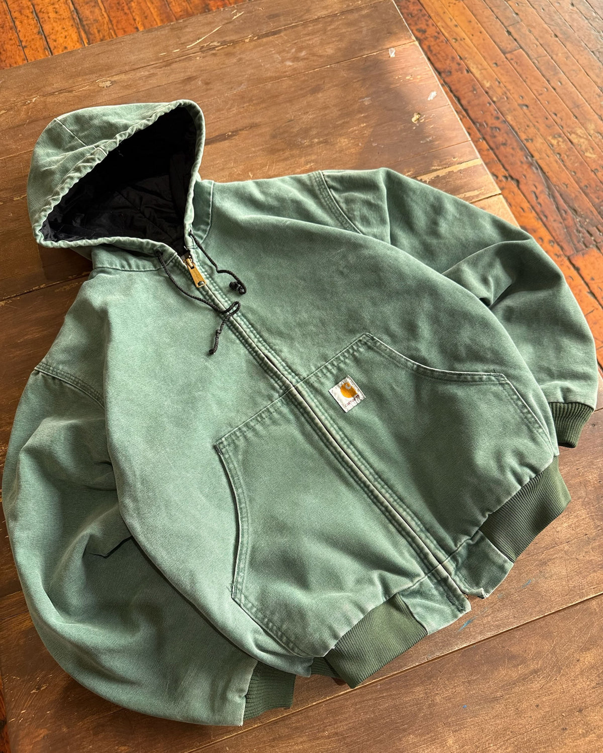 Vintage 90s Youth Carhartt Canvas Workwear Green Hooded Active Jacket Size Large