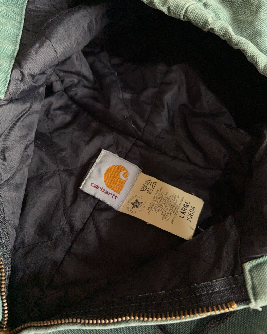 Vintage 90s Youth Carhartt Canvas Workwear Green Hooded Active Jacket Size Large