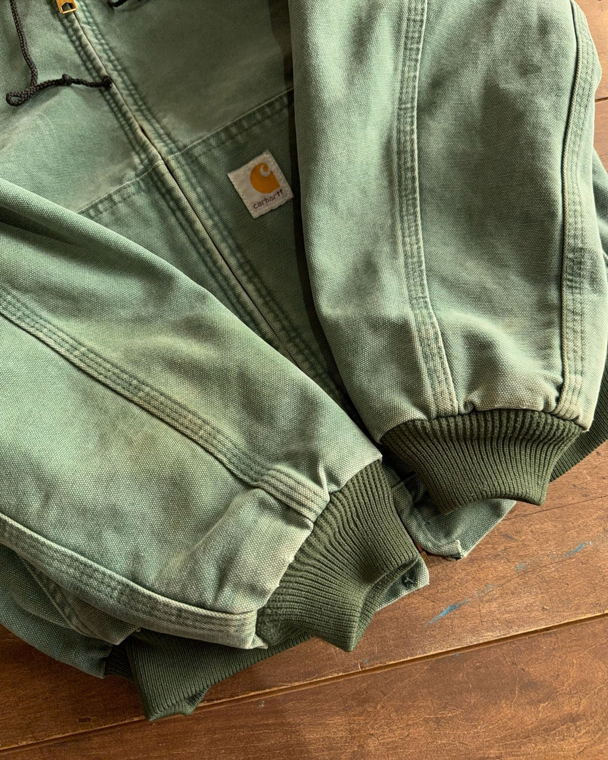 Vintage 90s Youth Carhartt Canvas Workwear Green Hooded Active Jacket Size Large