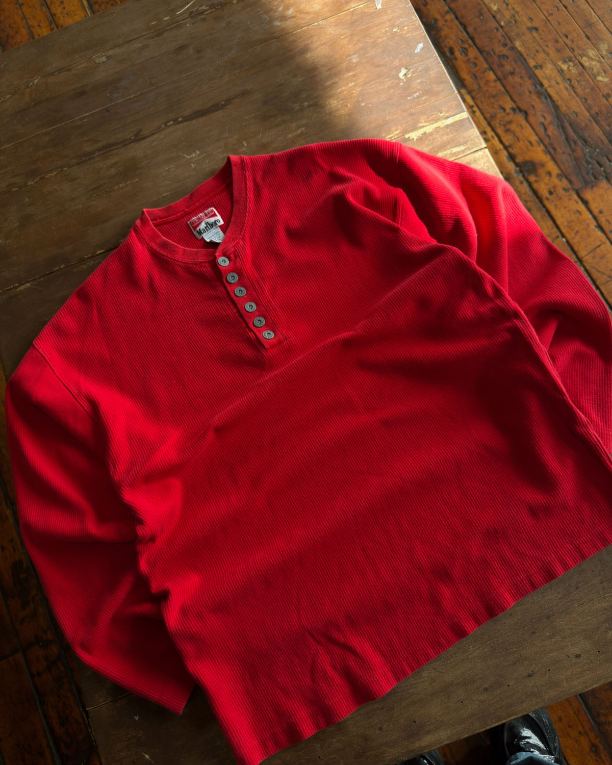 Vintage 90s Marlboro Unlimited 1/4 Button Ribbed Thermal Long Sleeve T-Shirt Size XL