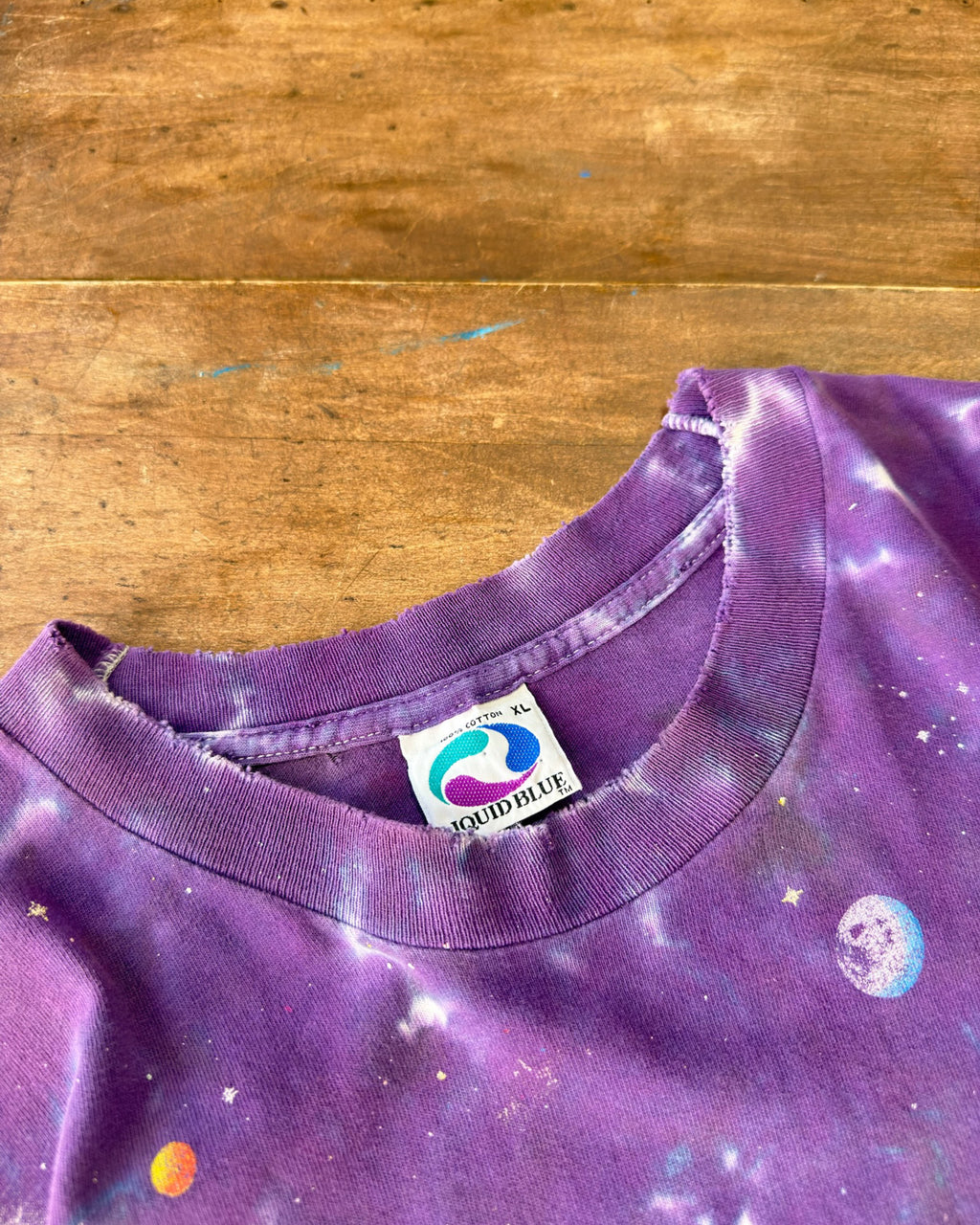 Vintage 90s Galaxy Liquid Blue All Over Print Graphic T-Shirt Size XL