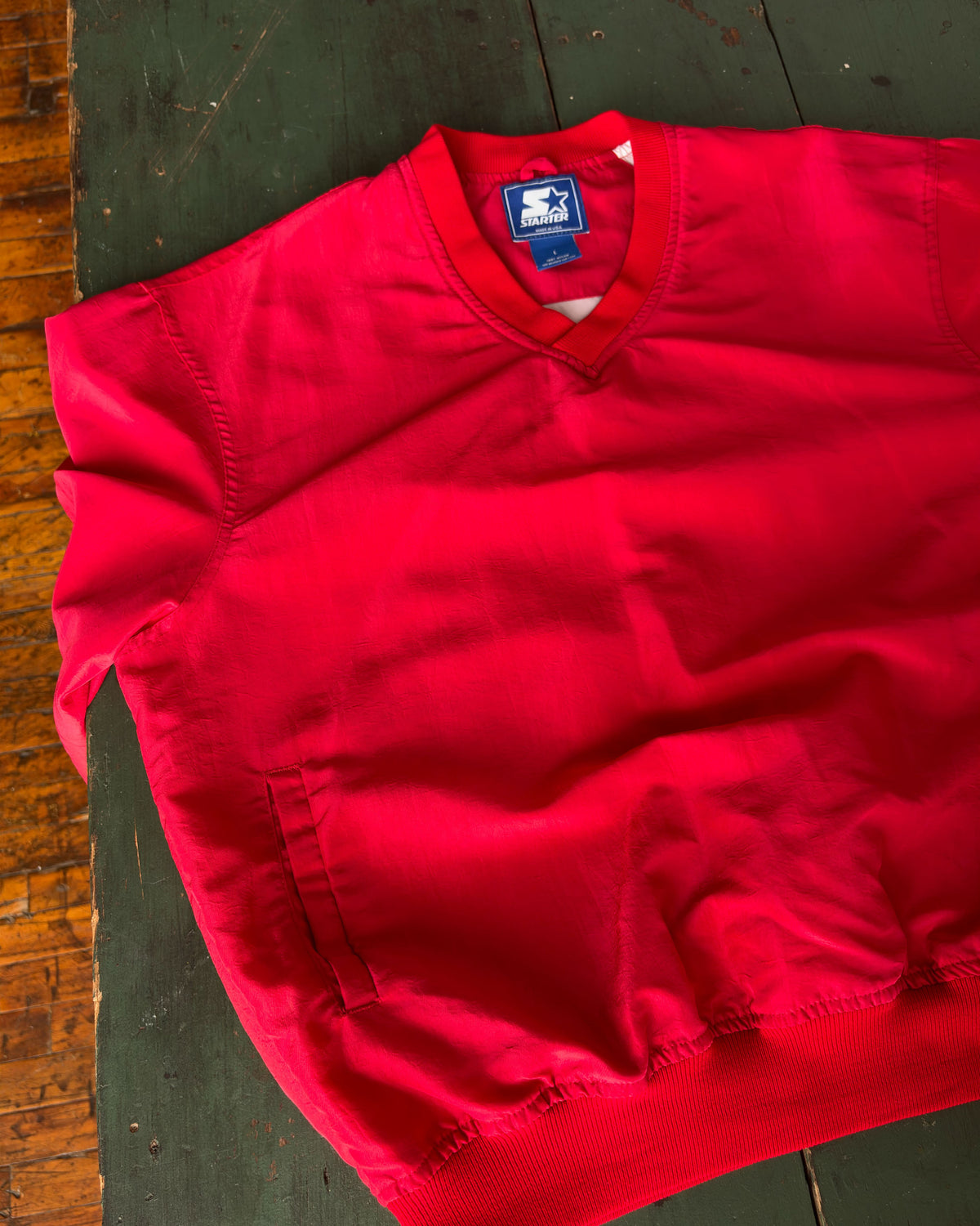 Vintage 90s Starter Blank Satin Pullover Windbreaker Bomber Jacket Size Large
