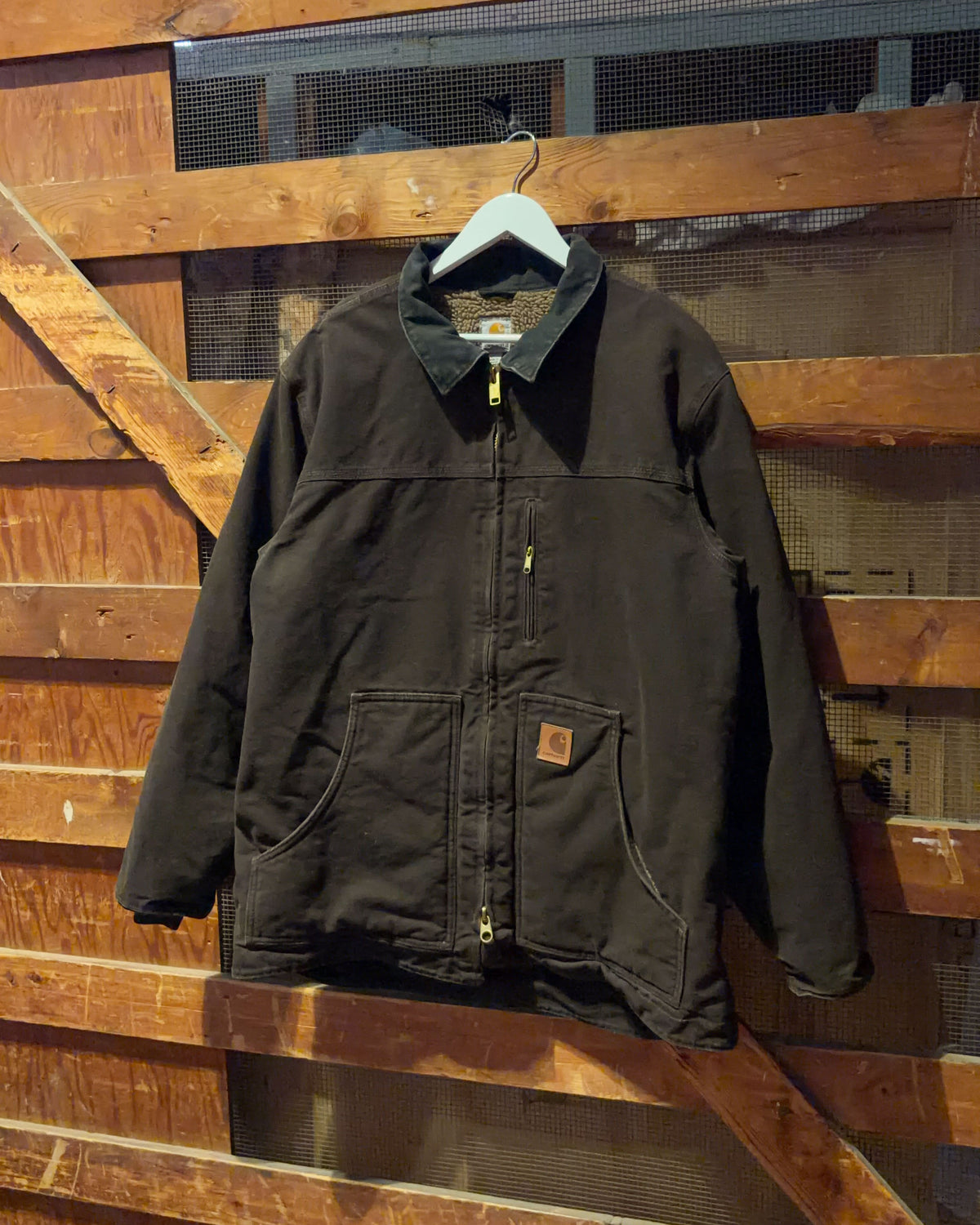 Vintage Carhartt Canvas Workwear Fleece Lined Brown Arctic Jacket Size Large