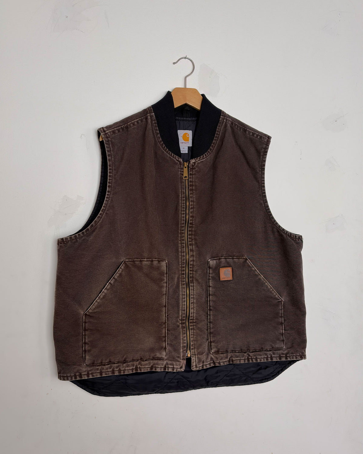 Vintage Carhartt Quilted Lined Canvas Workwear Brown Vest Jacket Size XL