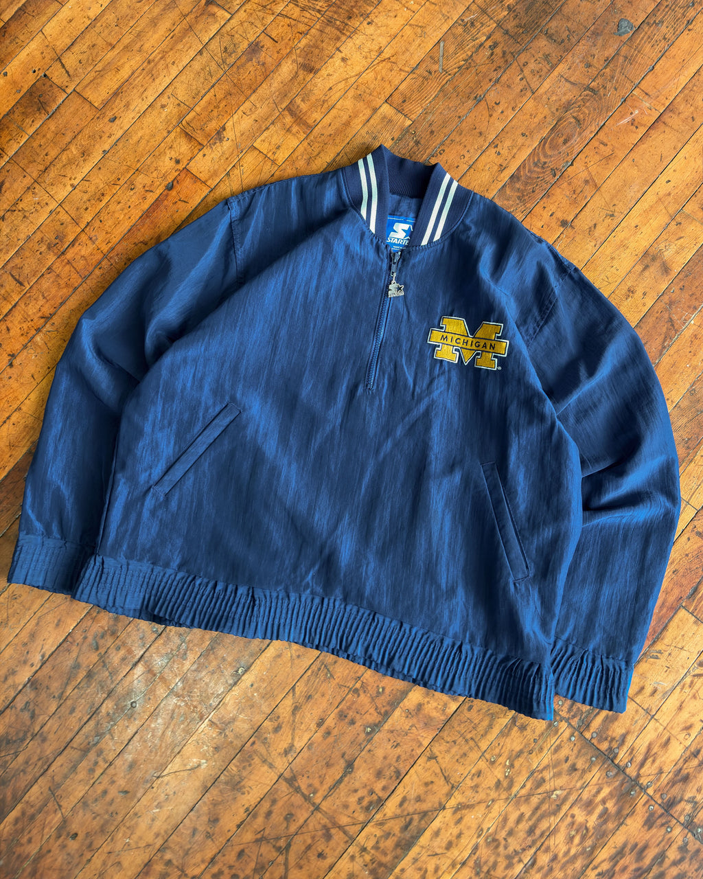 Vintage 90s Michigan Wolverines NCAA 1/2 Zip Pullover Starter Jacket Size Medium