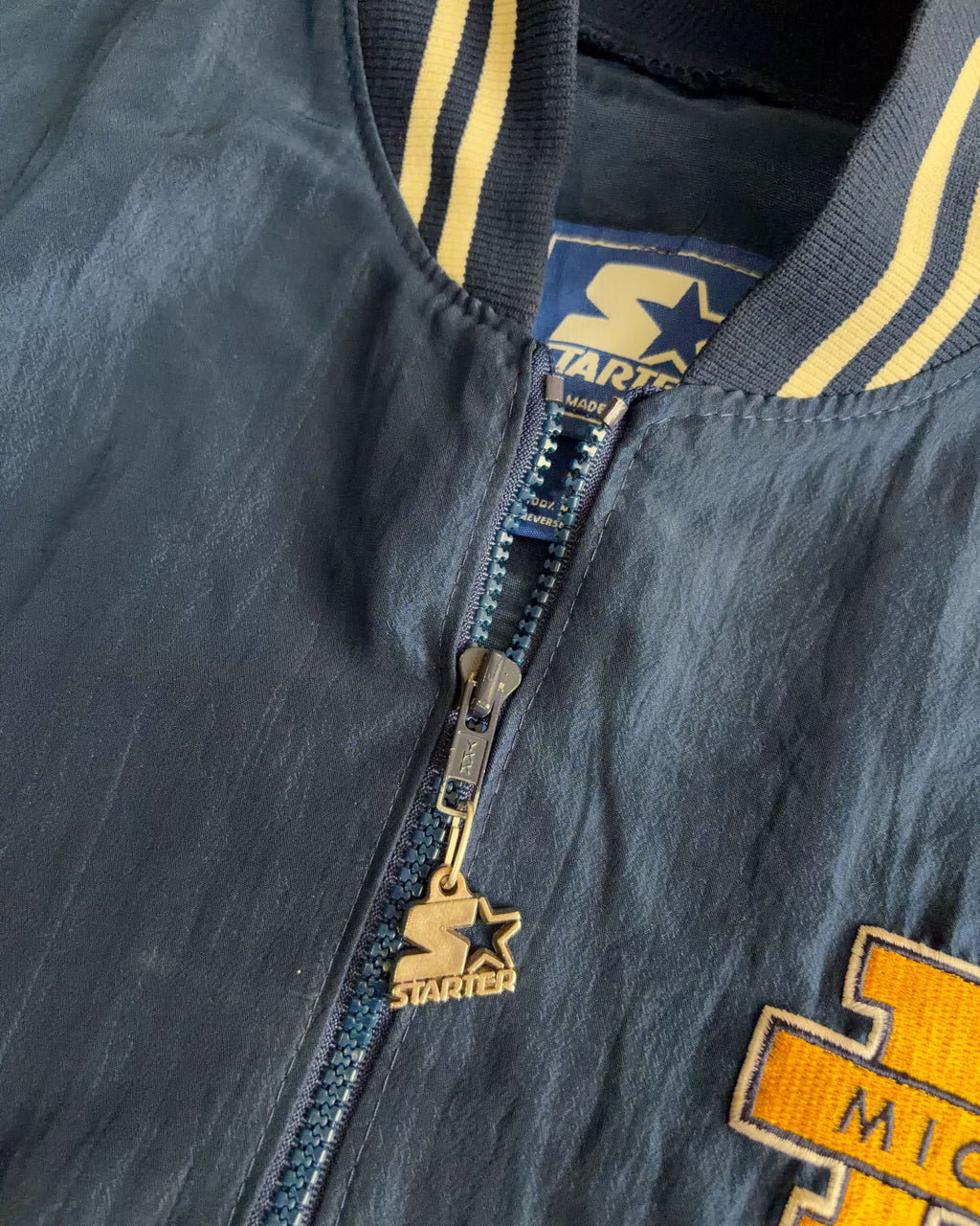 Vintage 90s Michigan Wolverines NCAA 1/2 Zip Pullover Starter Jacket Size Medium