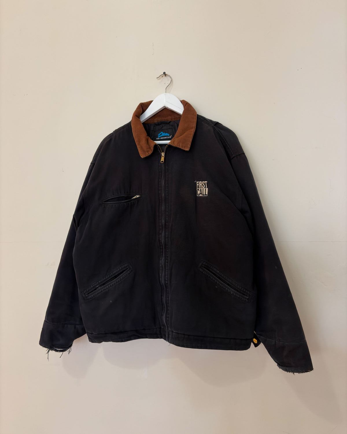 Vintage Tri Mountain Quilted Lined Canvas Workwear Full Zip Jacket Size Large