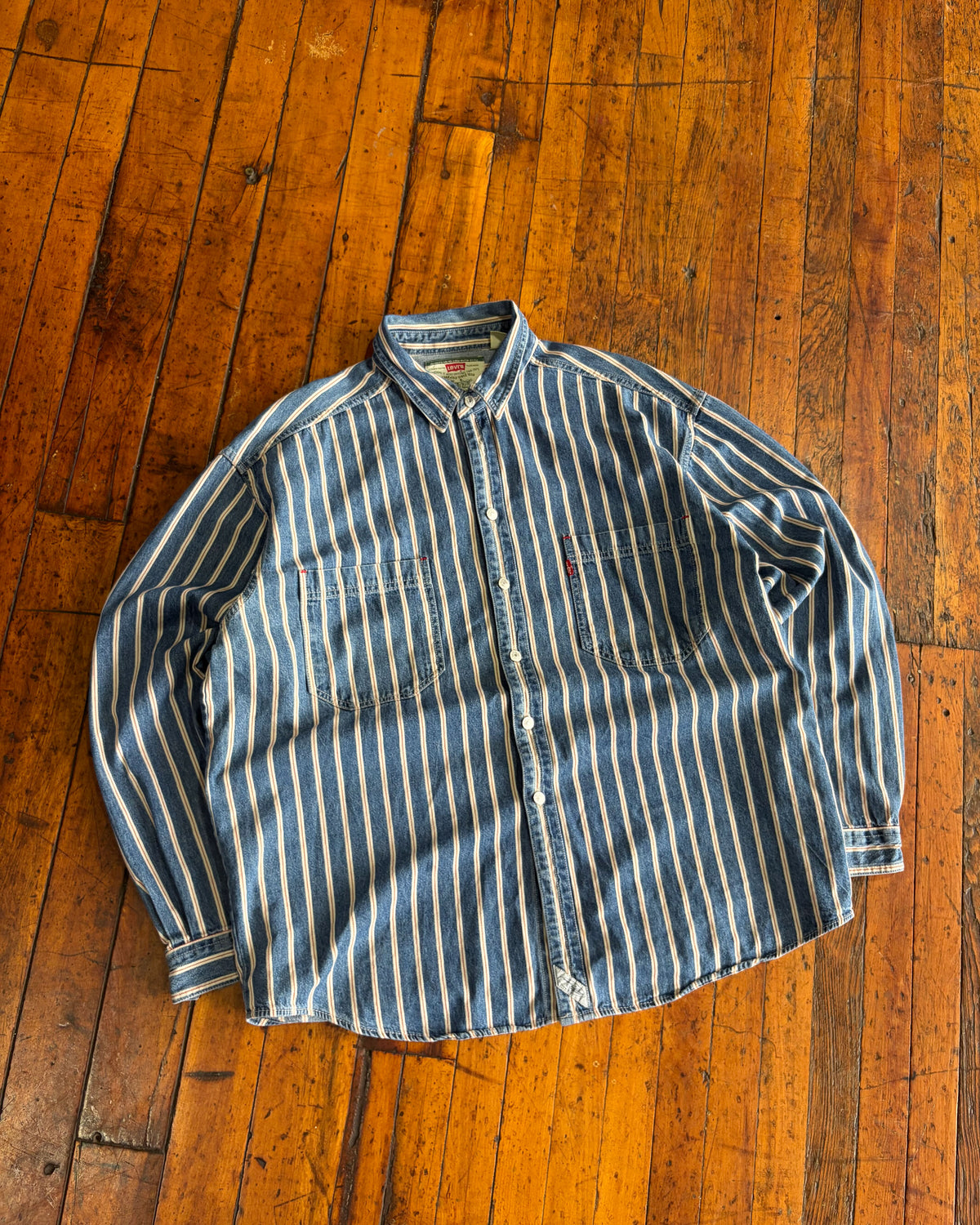Vintage 90s Levis Red Tab Pinstriped Long Sleeve Button Up Size XL