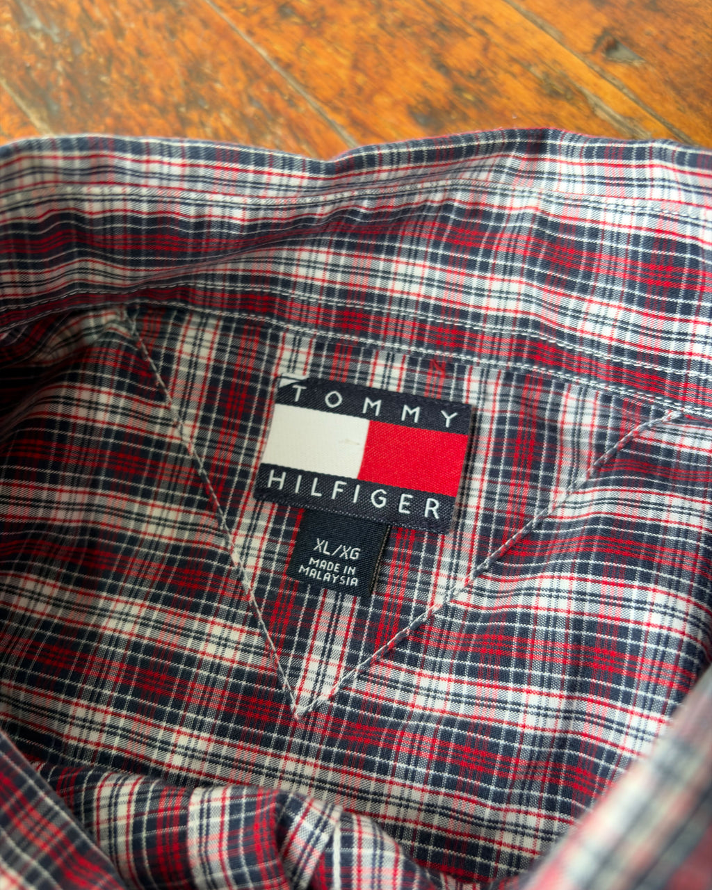Vintage Tommy Hilfiger Plaid Single Pocket Reworked Cropped Button Up Size XL