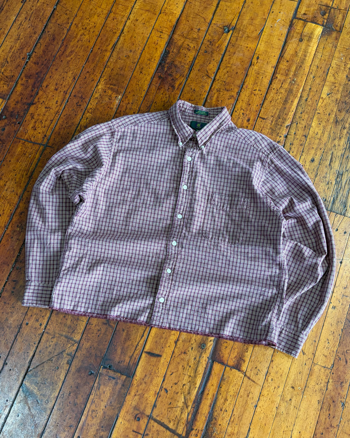 Vintage 90s Club Room Plaid Single Pocket Reworked Cropped Button Up Size XL