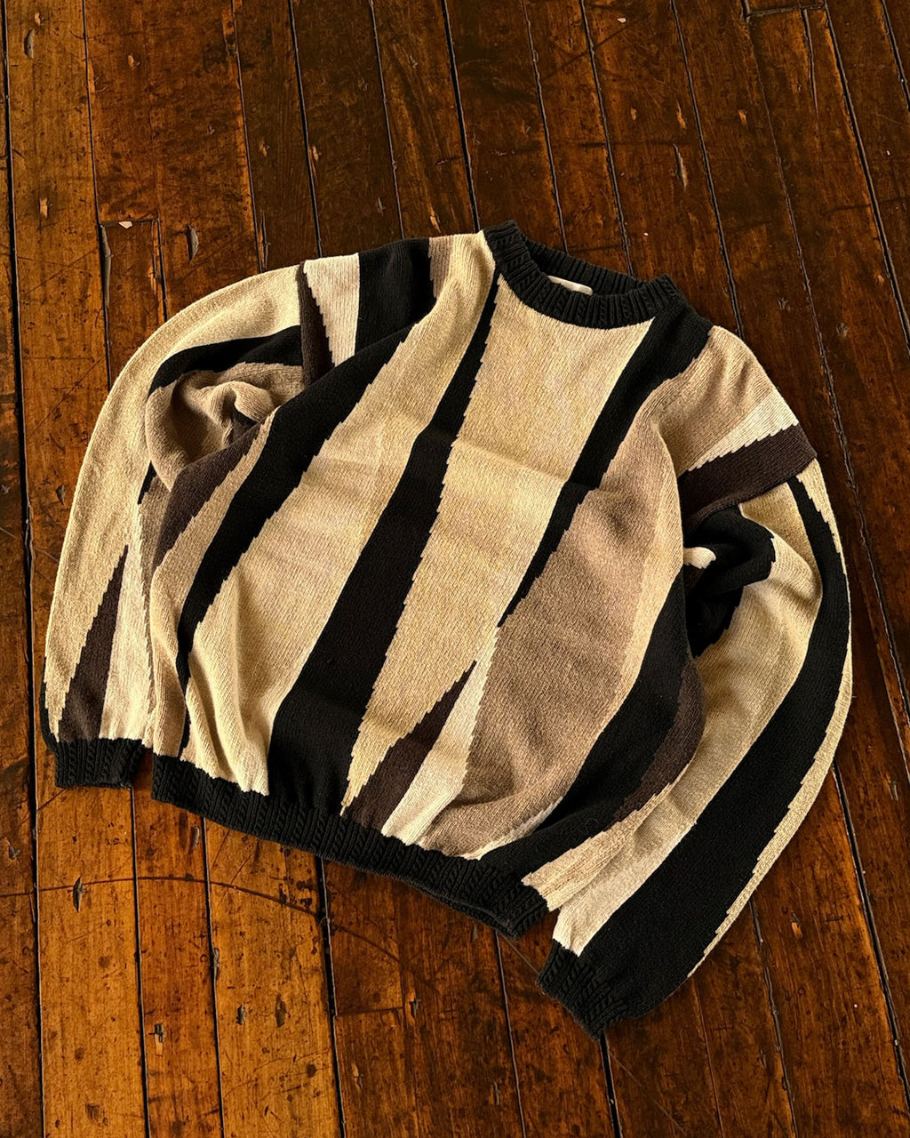 Vintage 90 Bachrach Abstract Print Pullover Ribbed Knit Sweater Size XL