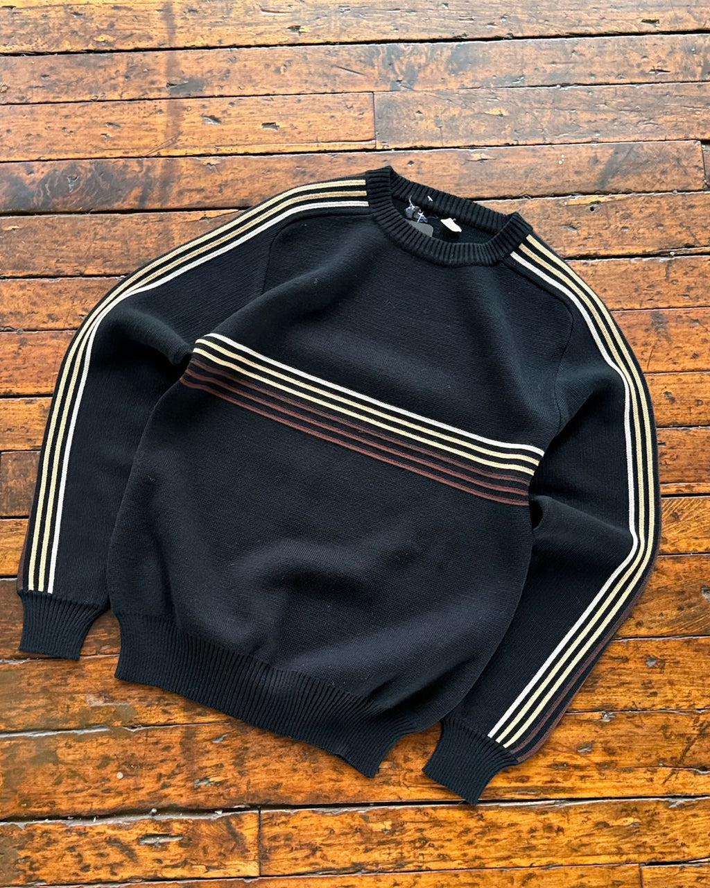Vintage 80s/90s Gateway Earthtone Striped Pullover Ribbed Knit Sweater Size Medium