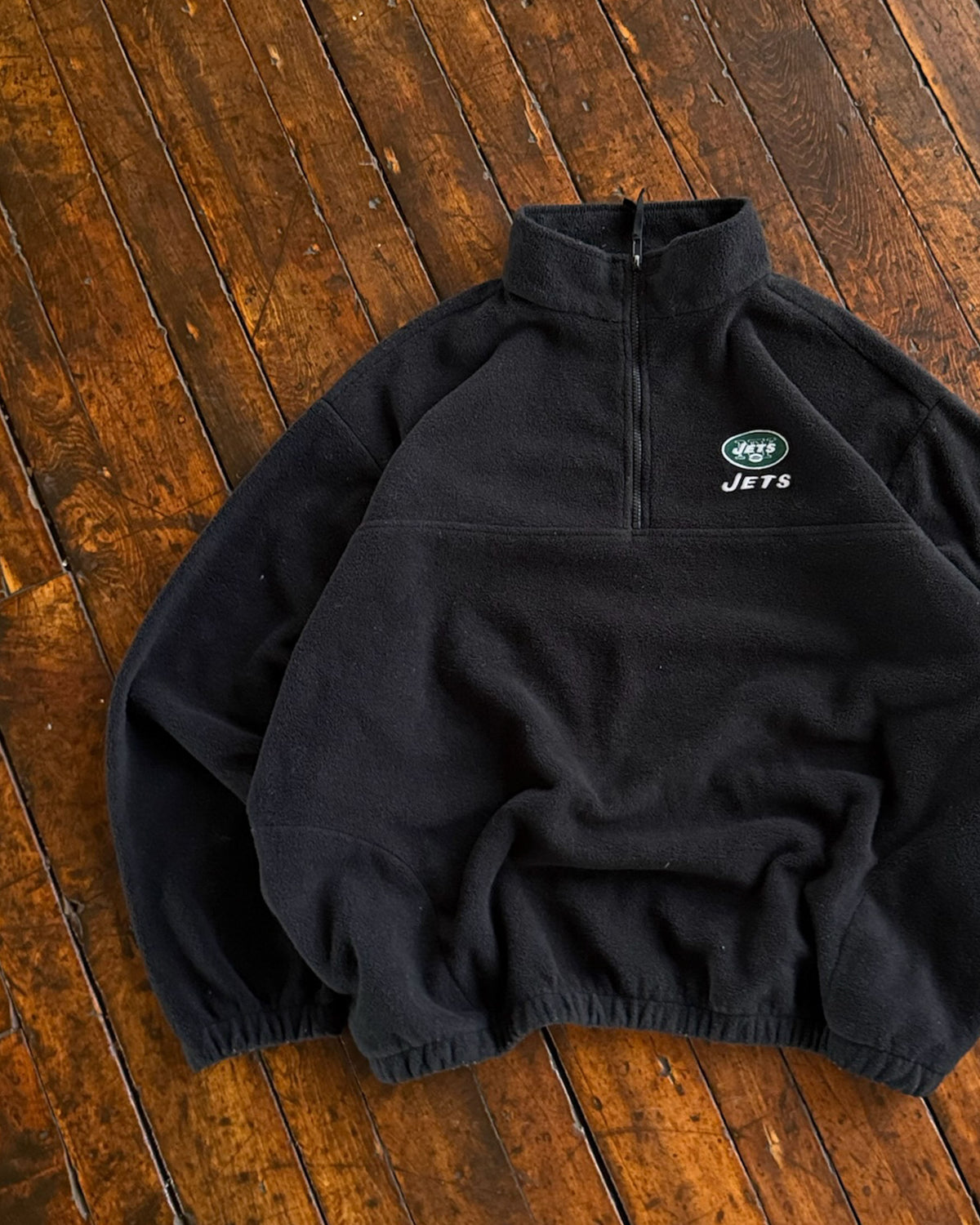 Vintage New York Jets NFL Embroidered Spellout 1/4 Zip Fleece Sweatshirt Size 2XL