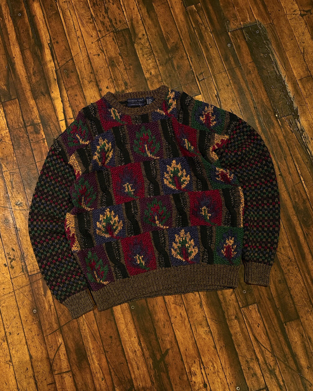 Vintage 90s Northern Isles Abstract Pattern Print Pullover Knit Sweater Size XL