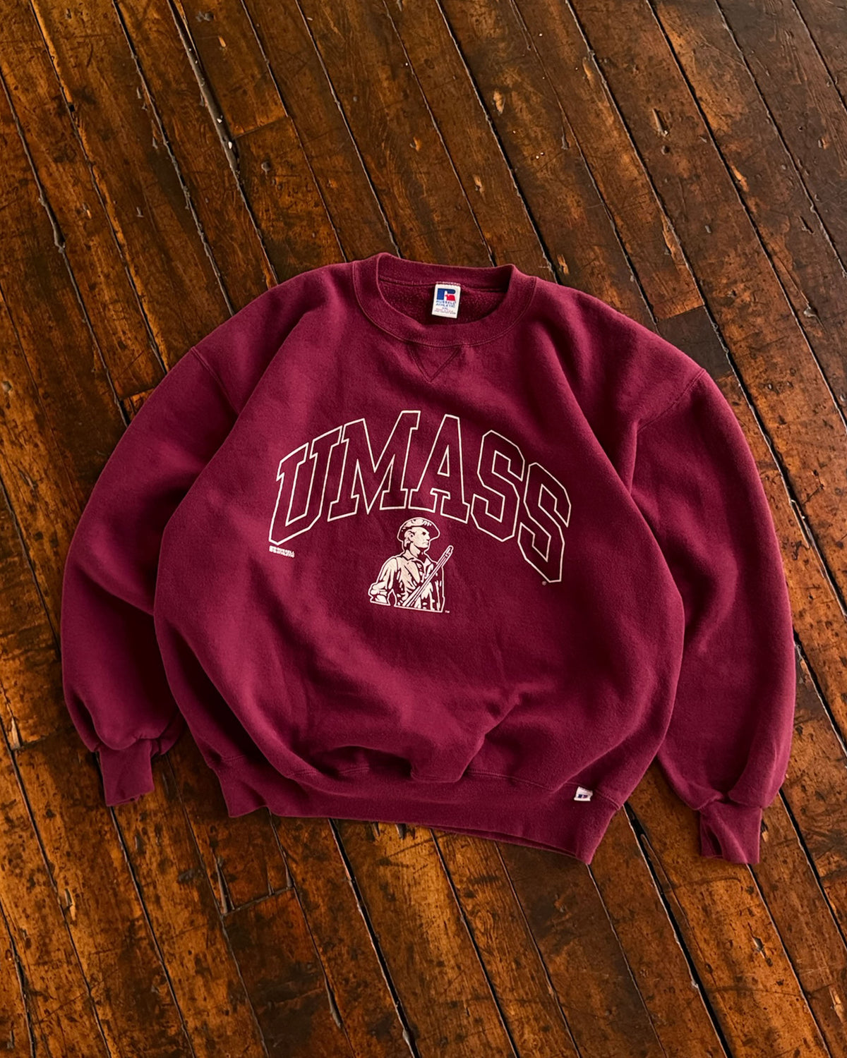 Vintage 90s Umass NCAA Spell Out Graphic Russell Athletics Collegiate Sweatshirt Size 2XL
