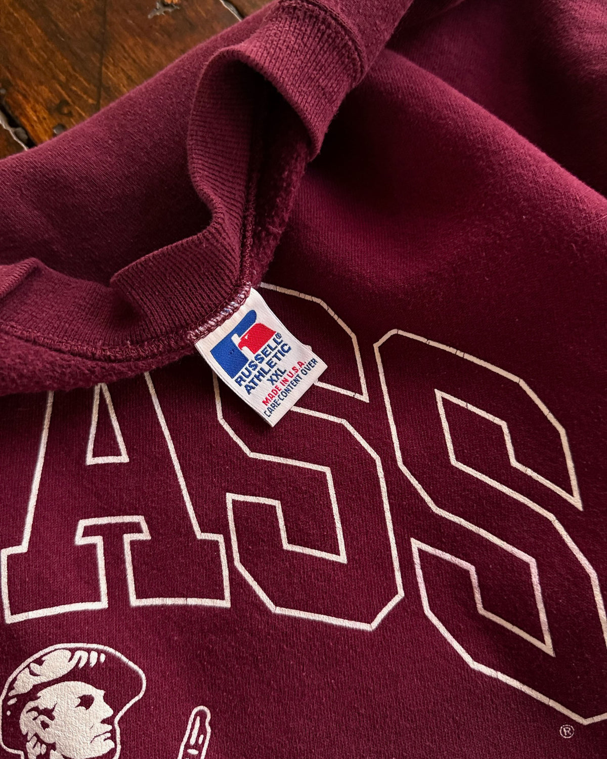 Vintage 90s Umass NCAA Spell Out Graphic Russell Athletics Collegiate Sweatshirt Size 2XL