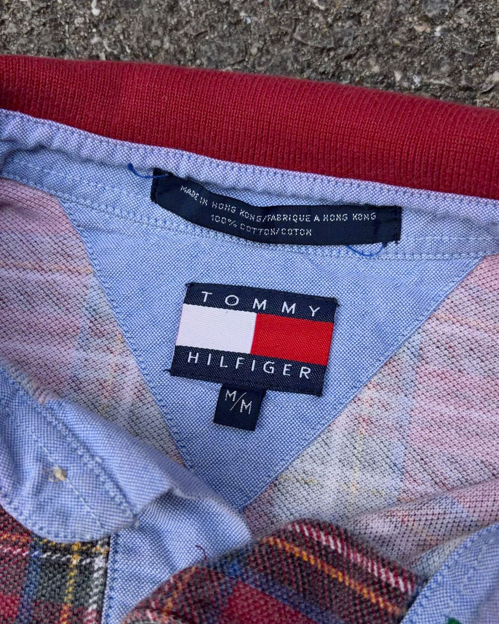 Vintage 90s Tommy Hilfiger Embroidered Crest Plaid Print 1/4 Button Rugby Shirt Size Medium