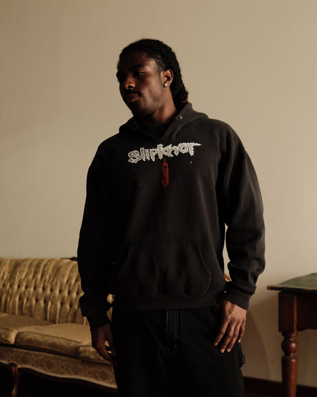 Vintage 90s Slipknot Heavy Metal Band Spelliout Graphic Hooded Sweatshirt Size XL
