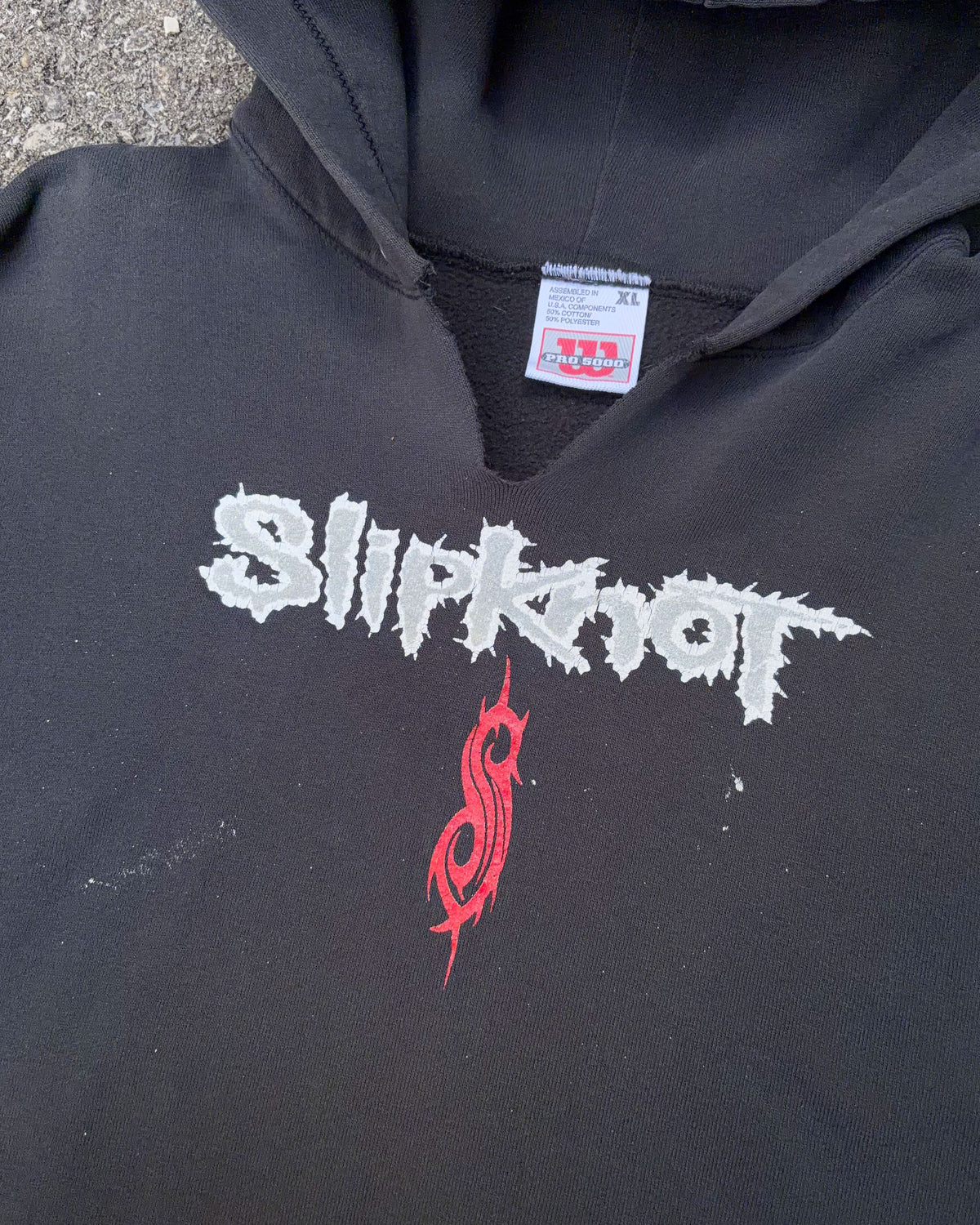 Vintage 90s Slipknot Heavy Metal Band Spelliout Graphic Hooded Sweatshirt Size XL