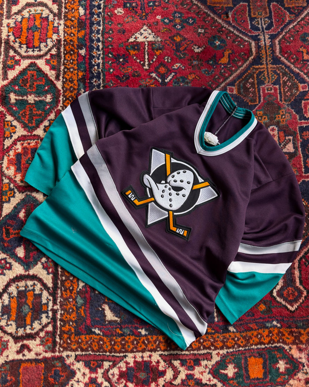 Vintage Youth 90s Anaheim Mighty Ducks NHL CCM Maska Hockey Jersey Size XL