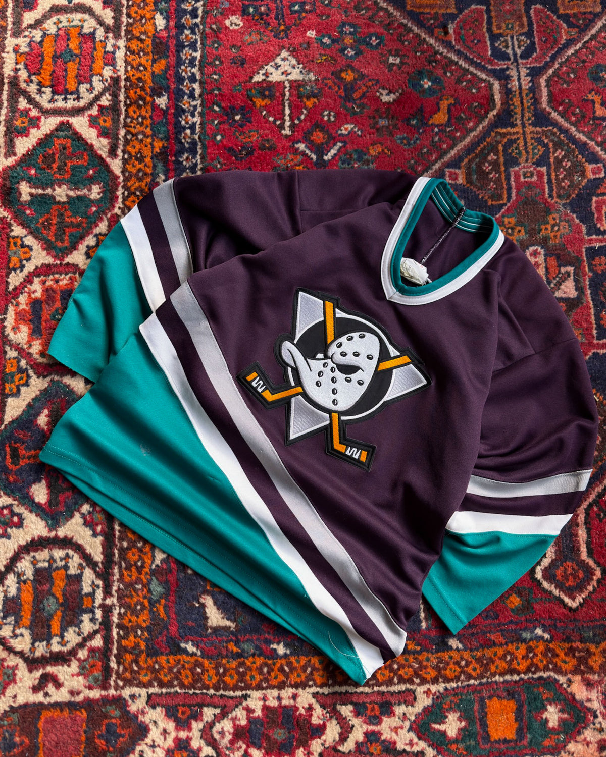 Vintage Youth 90s Anaheim Mighty Ducks NHL CCM Maska Hockey Jersey Size XL