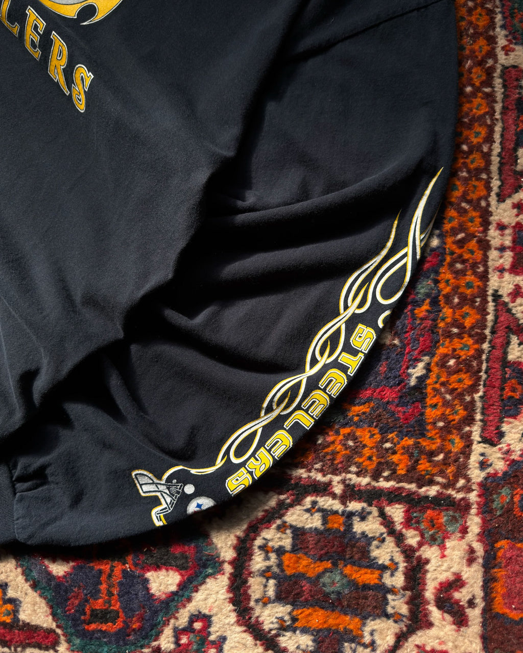 Vintage Pittsburgh Steelers NFL Flame Sleeve Logo Graphic Long Sleeve T-Shirt Size 2XL