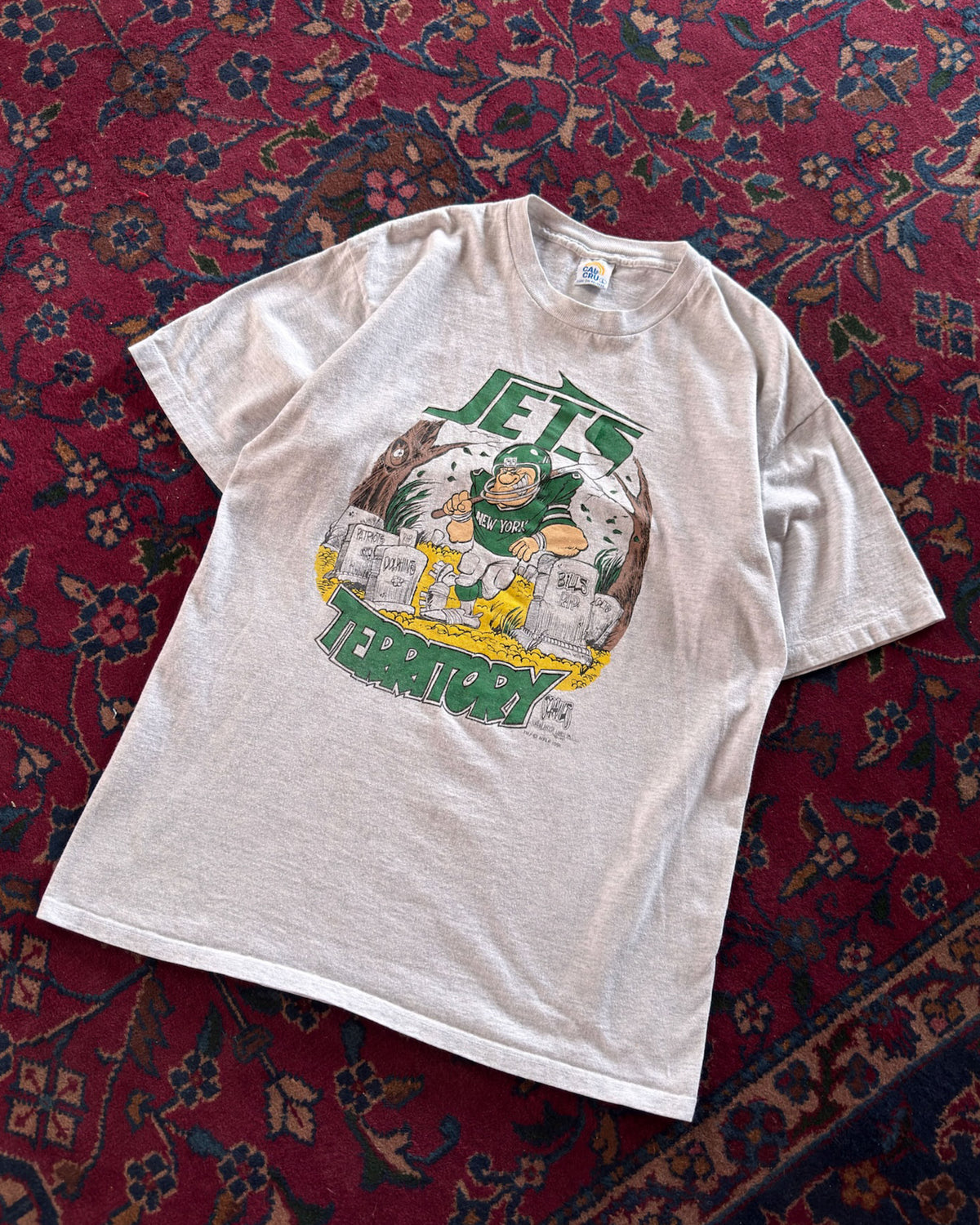 Vintage 1991 New York Jets NFL Cartoon Player Graphic Football T-Shirt Size Large