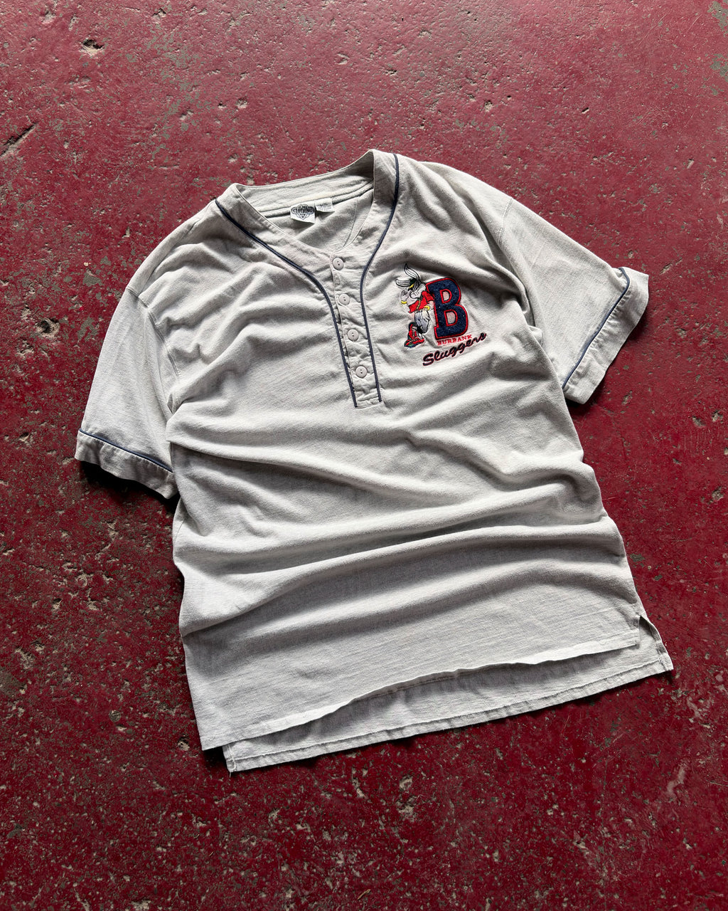 Vintage 1993 Looney Tunes Bugs Bunny Burbank Sluggers 1/4 Button Baseball Jersey Size L/XL