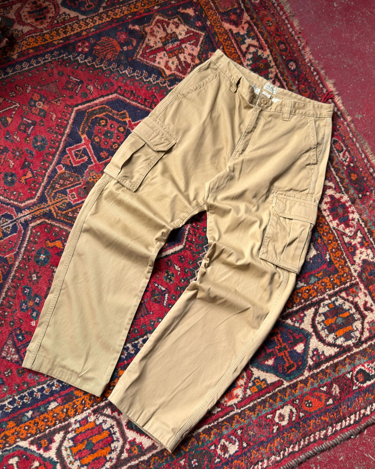 Vintage L.L. Bean Canvas Outdoors Khaki Cargo Pants Size 34 X 34