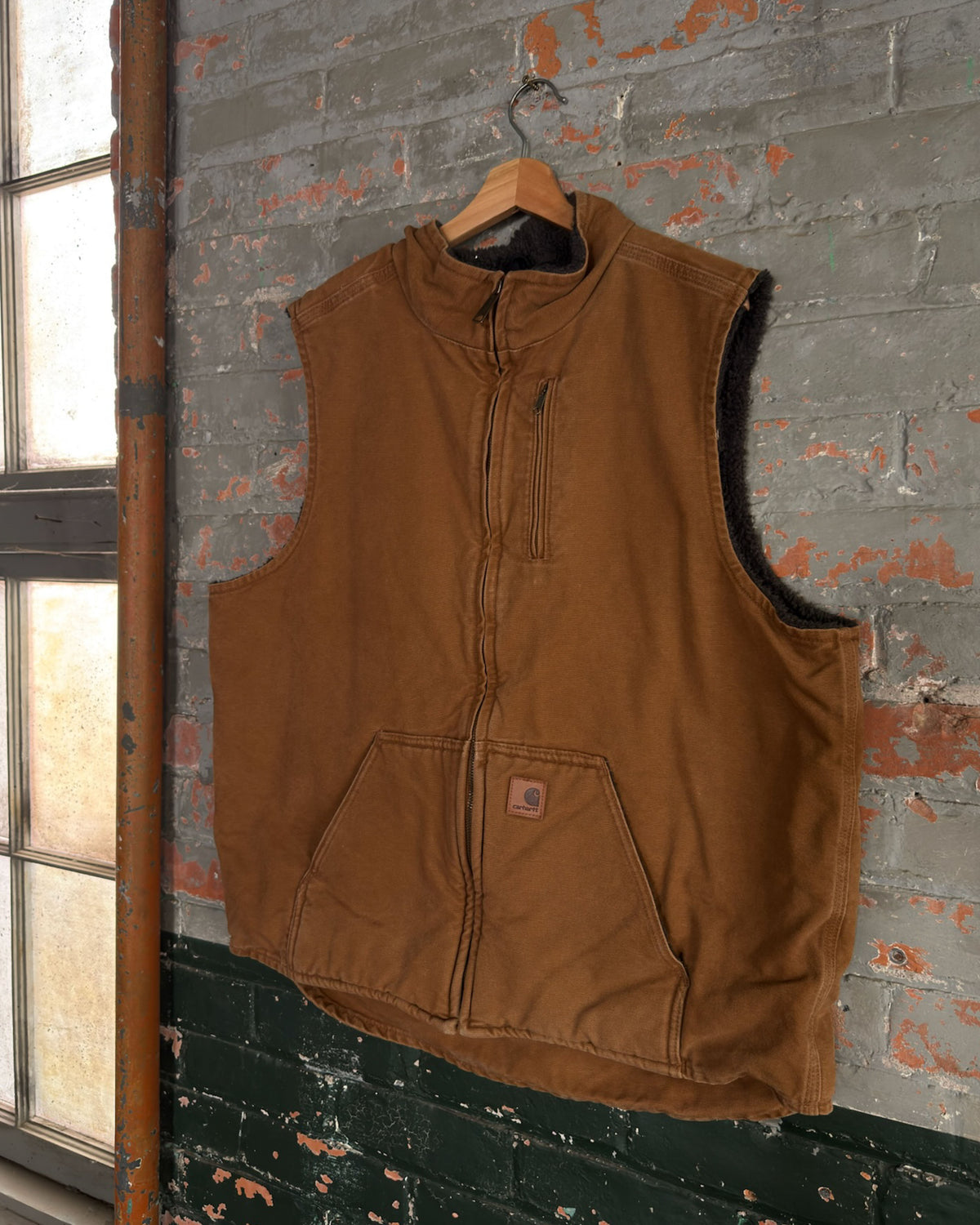 Vintage Carhartt Fleece Lined Canvas Workwear Tan Vest Size XL Tall
