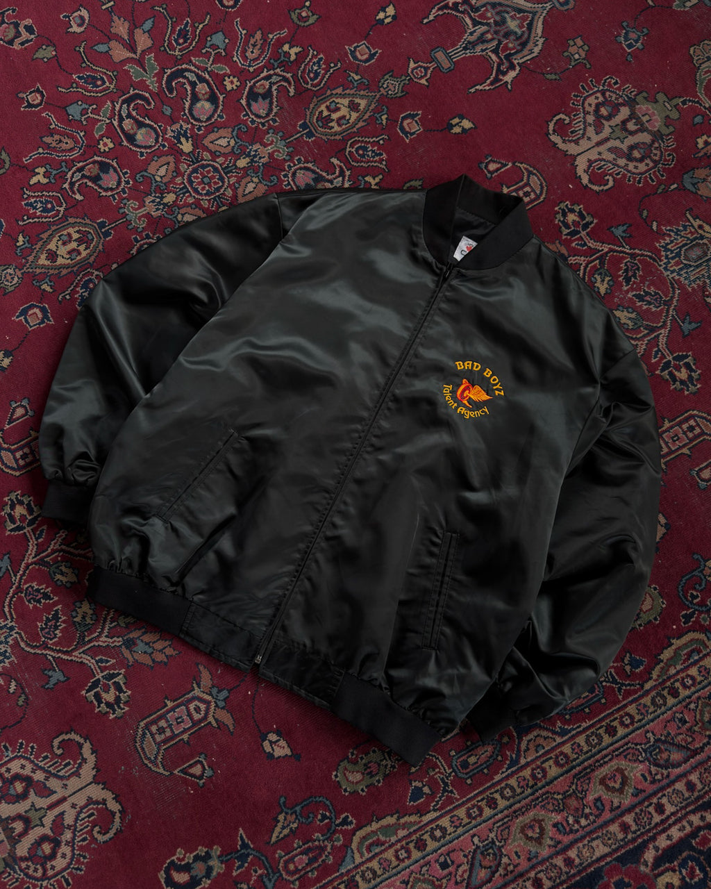 Vintage 80s/90s Bad Boyz Talent Agency Embroidered Satin Bomber Jacket Size 3XL
